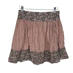 Mimi Chica Floral Ruffle Tiered Mini Skirt‎ Women M Cottagecore Flare Cotton Zip
